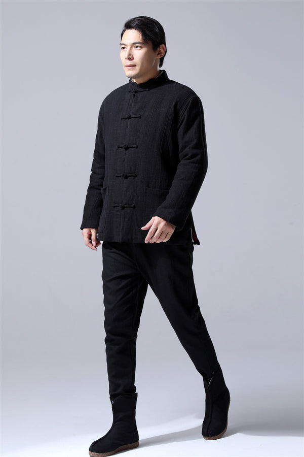 Men Traditional Chinese Style Linen and Cotton Quilted Jacket
