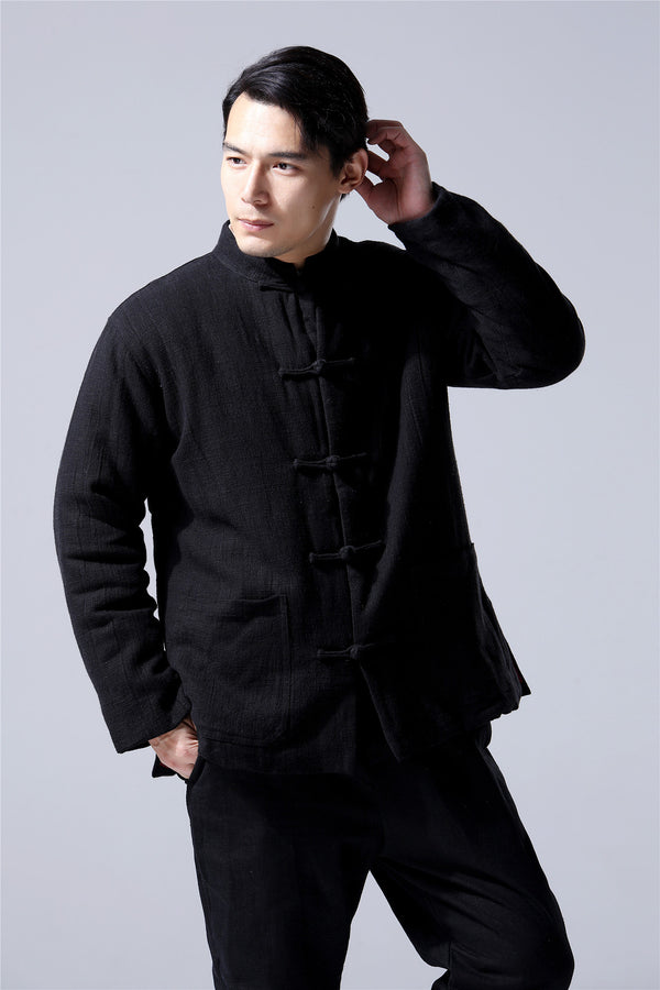 Men Traditional Chinese Style Linen and Cotton Quilted Jacket