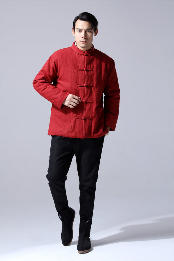 Men Traditional Chinese Style Linen and Cotton Quilted Jacket