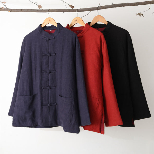 Men Traditional Chinese Style Linen and Cotton Quilted Jacket