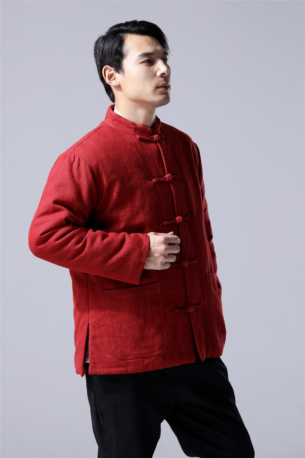 Men Traditional Chinese Style Linen and Cotton Quilted Jacket