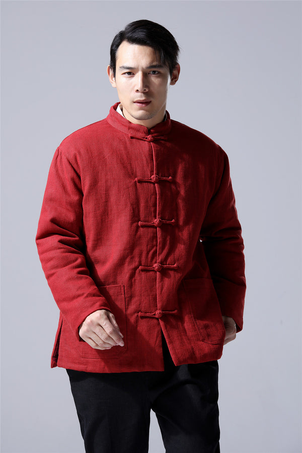 Men Traditional Chinese Style Linen and Cotton Quilted Jacket