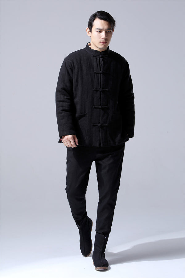 Men Traditional Chinese Style Linen and Cotton Quilted Jacket