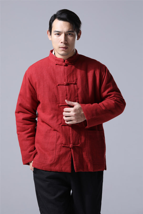Men Traditional Chinese Style Linen and Cotton Quilted Jacket