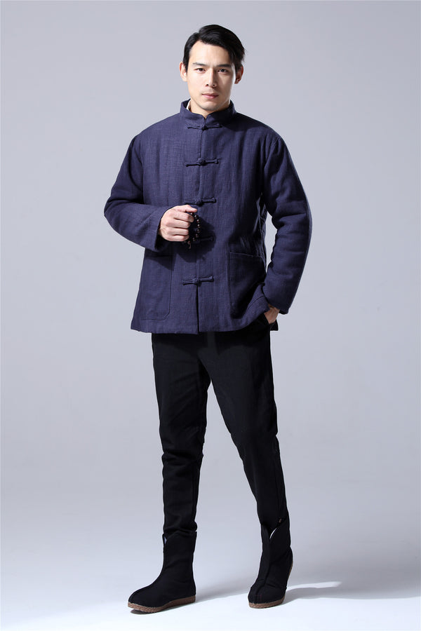 Men Traditional Chinese Style Linen and Cotton Quilted Jacket