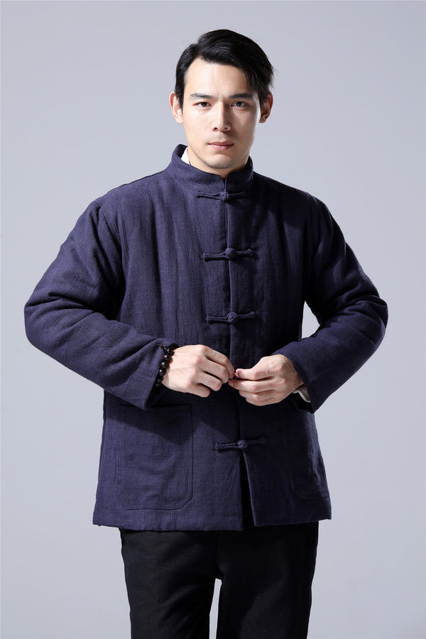 Men Traditional Chinese Style Linen and Cotton Quilted Jacket