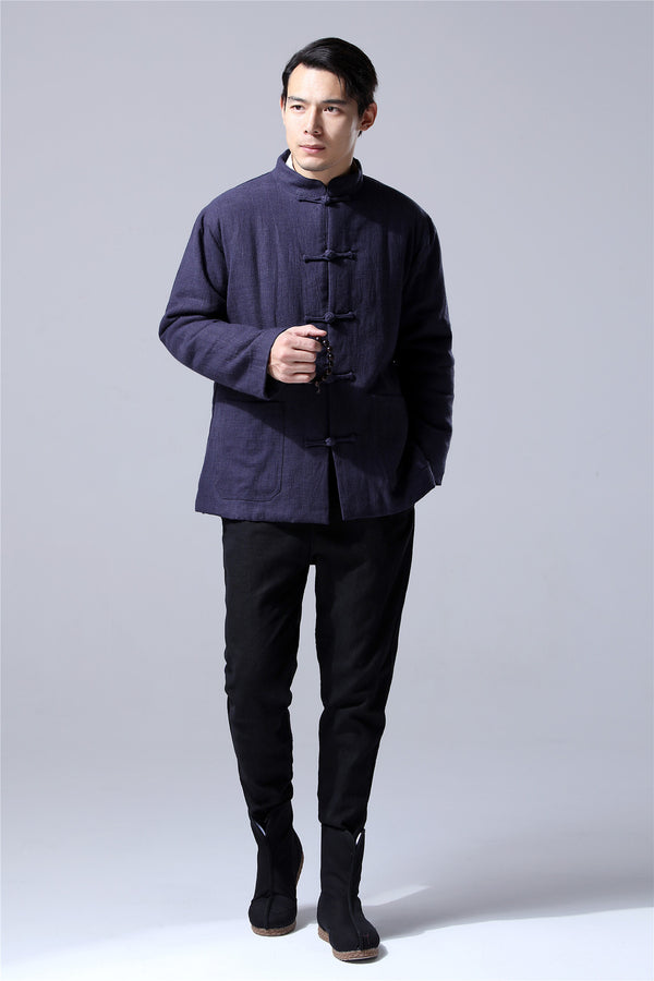 Men Traditional Chinese Style Linen and Cotton Quilted Jacket