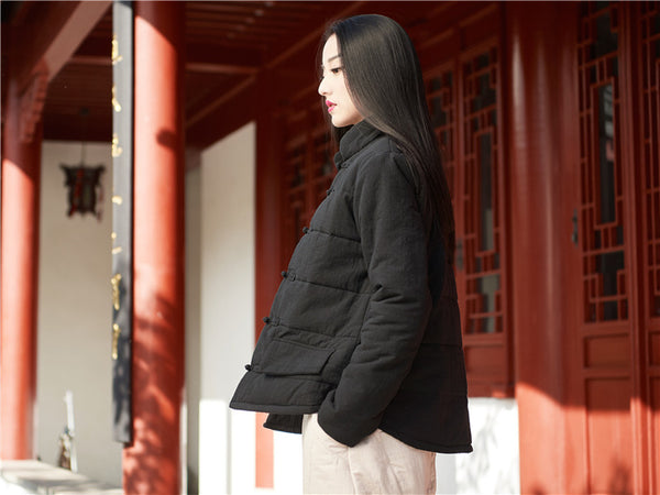 2024 Winter NEW! Asian Retro Style Women Linen and Cotton Loose Style Quilted Long-sleeved Jacket