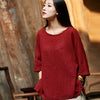 2024 Summer NEW! Women Chinese Style Linen and Cotton Rounded necked Loose Mid Sleeve T-Shirt