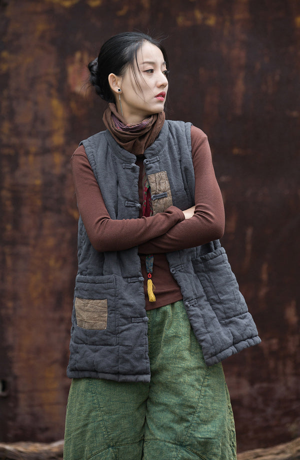 2024 Winter NEW! Casual Style Women Linen and Cotton Quilted Vest