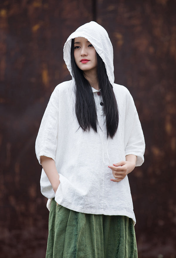 ZenBreeze Hooded Linen Tee – Sandwashed Ramie-Cotton Sun Shirt