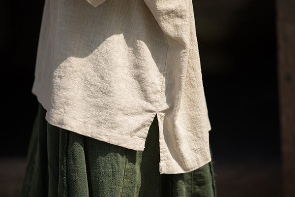 ZenLinen Mandarin Collar Tee – Breathable Cotton-Linen Short Sleeve Top
