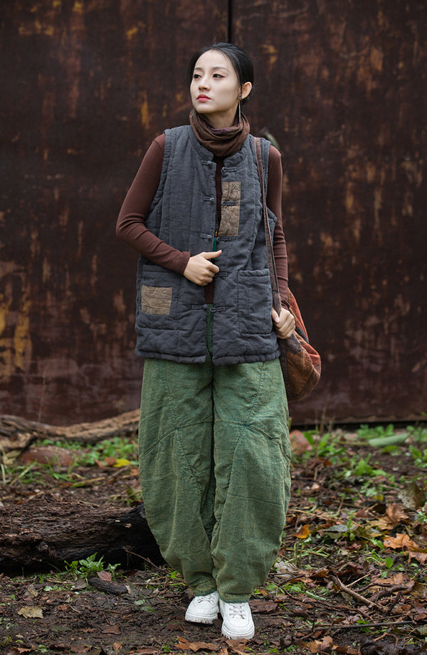 2024 Winter NEW! Casual Style Women Linen and Cotton Quilted Vest