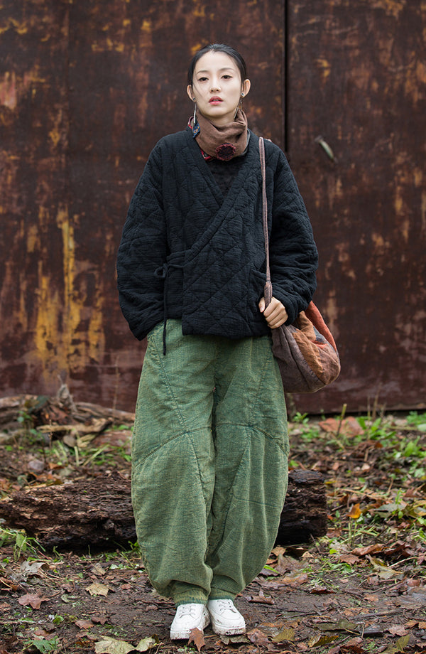 2024 Winter NEW! Asian Casual Style Women Linen and Cotton Short Quilted Long-sleeved Coat