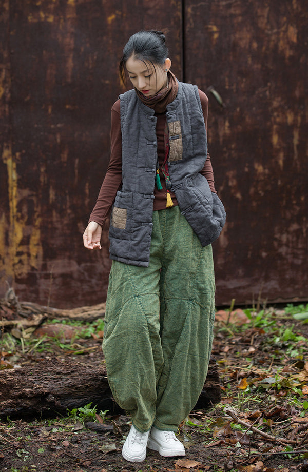 2024 Winter NEW! Casual Style Women Linen and Cotton Quilted Vest