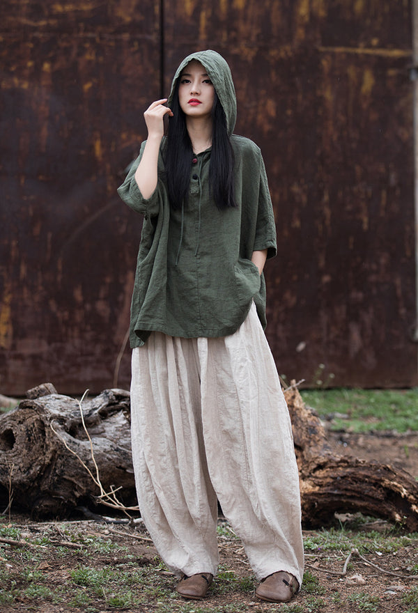 ZenBreeze Hooded Linen Tee – Sandwashed Ramie-Cotton Sun Shirt
