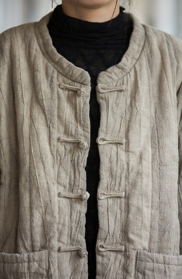 2024 Winter NEW! Asian Casual Style Women Wrinkles Linen and Cotton Short Quilted Long-sleeved Coat