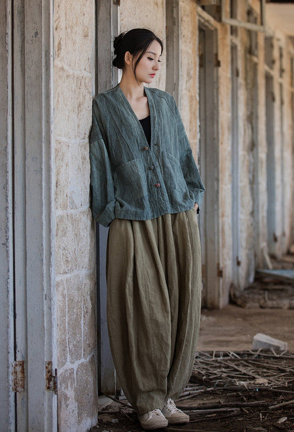 2024 Summer NEW! Women Asian Style Long Sleeve Ramie Thin Cardigan Coat