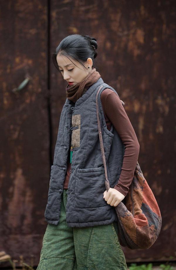 2024 Winter NEW! Casual Style Women Linen and Cotton Quilted Vest