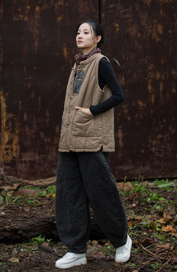 2024 Winter NEW! Casual Style Women Linen and Cotton Quilted Vest