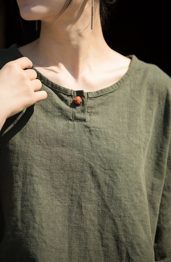 ZenLinen Mandarin Collar Tee – Breathable Cotton-Linen Short Sleeve Top