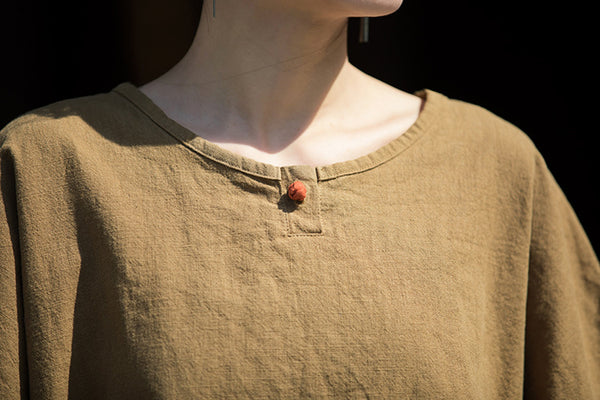 ZenLinen Mandarin Collar Tee – Breathable Cotton-Linen Short Sleeve Top