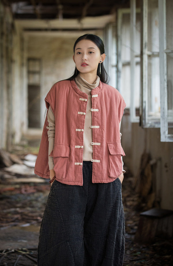 2024 Winter NEW! Asian Style Women Linen and Cotton Quilted Vest