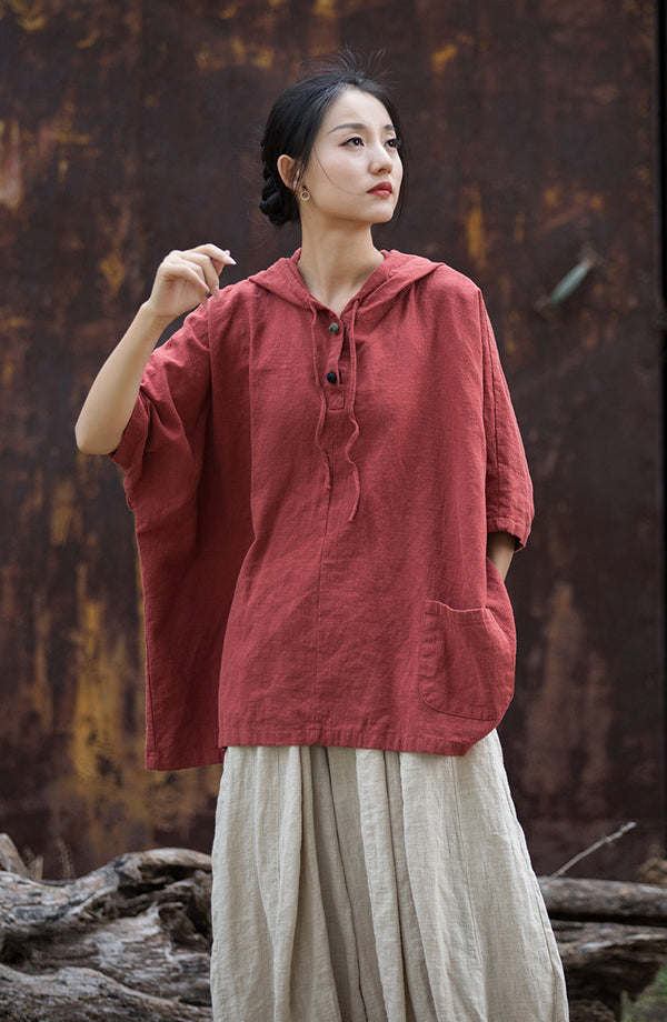 ZenBreeze Hooded Linen Tee – Sandwashed Ramie-Cotton Sun Shirt