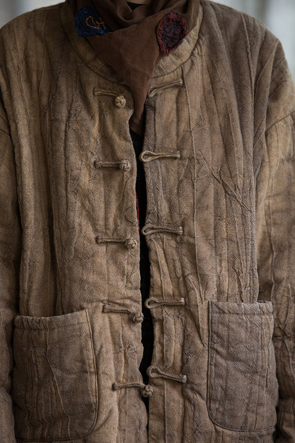 2024 Winter NEW! Asian Casual Style Women Wrinkles Linen and Cotton Short Quilted Long-sleeved Coat