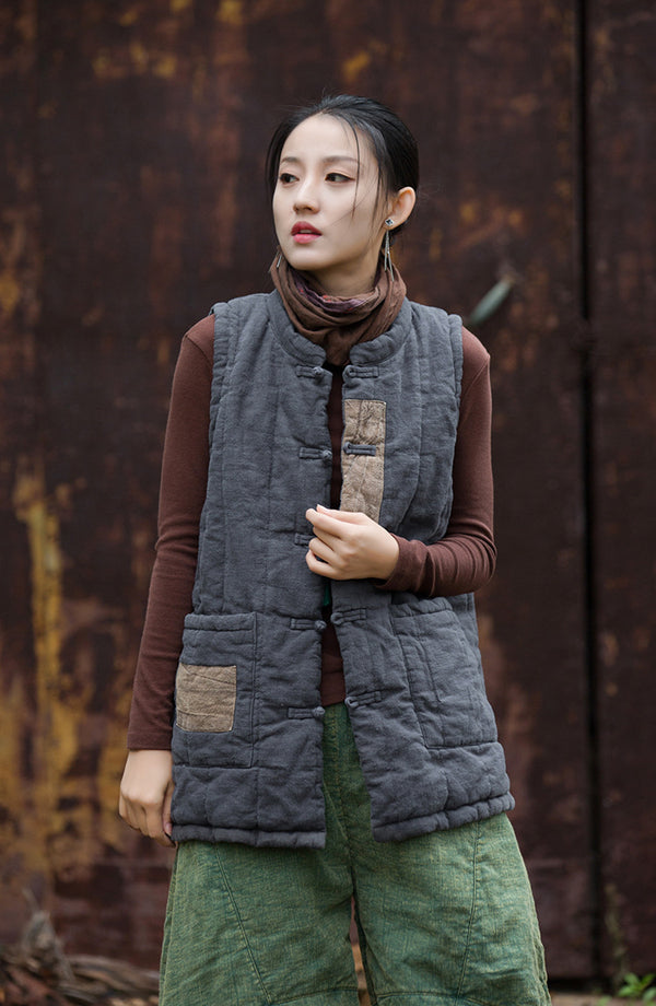 2024 Winter NEW! Casual Style Women Linen and Cotton Quilted Vest