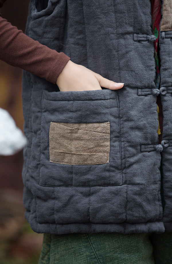 2024 Winter NEW! Casual Style Women Linen and Cotton Quilted Vest