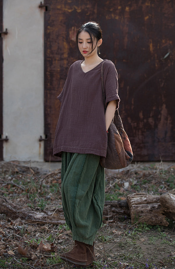 Bamboo Breeze Double-Layer Linen Tee – Textured Ramie-Cotton Short Sleeve Top