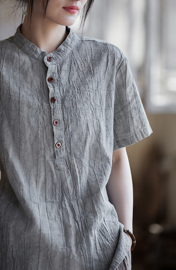 Vintage Washed Ramie Tee – Lightweight Short Sleeve Top with Artisan Dye Effect