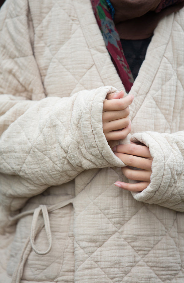 Winter NEW! Asian Casual Style Women Linen and Cotton Short Quilted Long-sleeved Coat