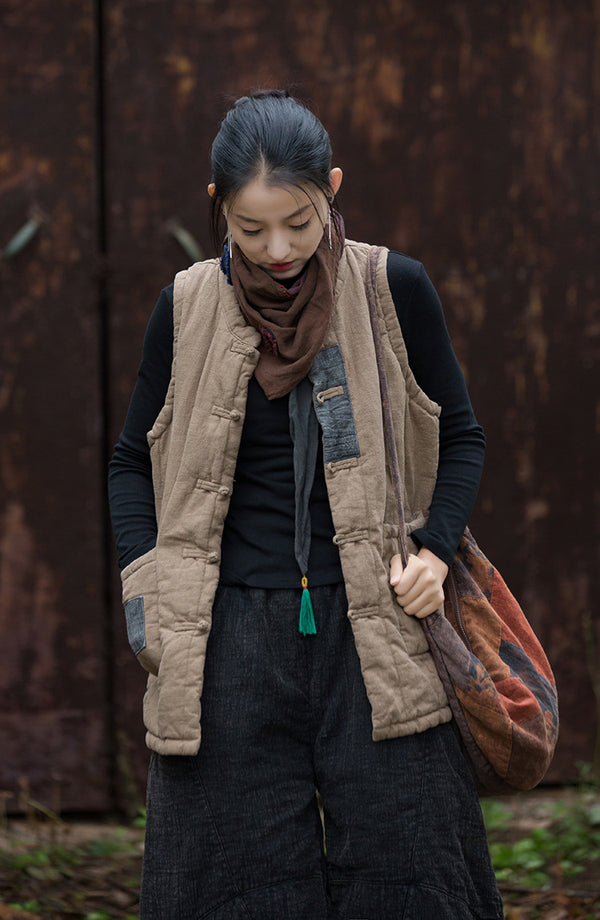 2024 Winter NEW! Casual Style Women Linen and Cotton Quilted Vest