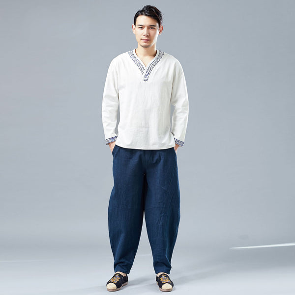 Men New Style Causal Linen and Cotton Small Leg Bloom Pants