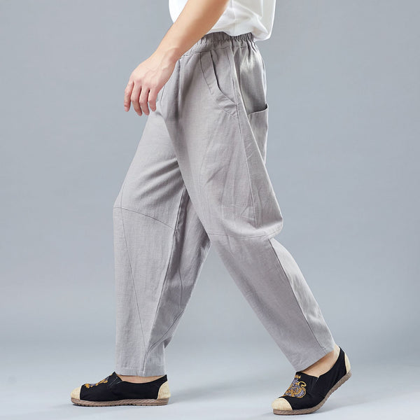 Men New Style Causal Linen and Cotton Small Leg Bloom Pants