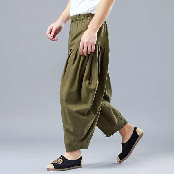 Men Casual Linen Lantern Cropped Pants | New Style Linen Crotch Dancing Men Pants