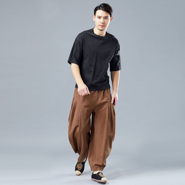 Men Casual Linen Lantern Cropped Pants | New Style Linen Crotch Dancing Men Pants