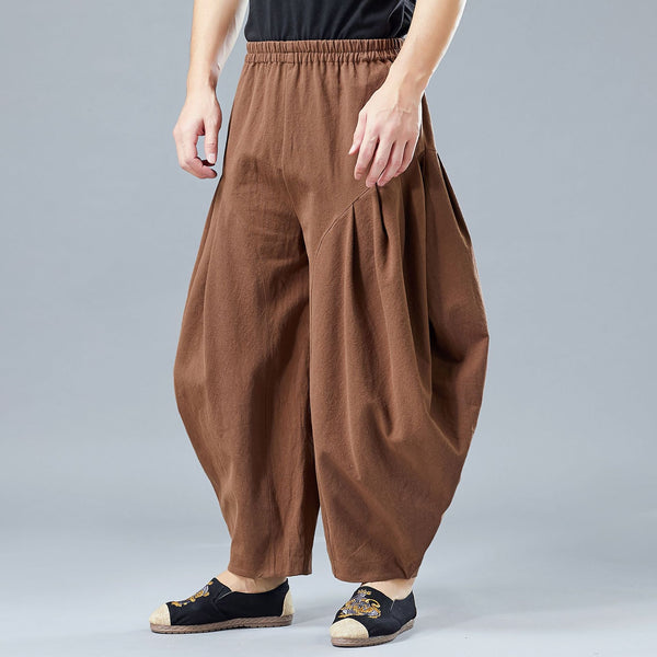 Men Casual Linen Lantern Cropped Pants | New Style Linen Crotch Dancing Men Pants