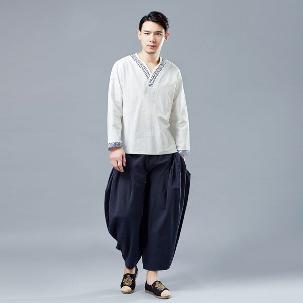 Men Casual Linen Lantern Cropped Pants | New Style Linen Crotch Dancing Men Pants