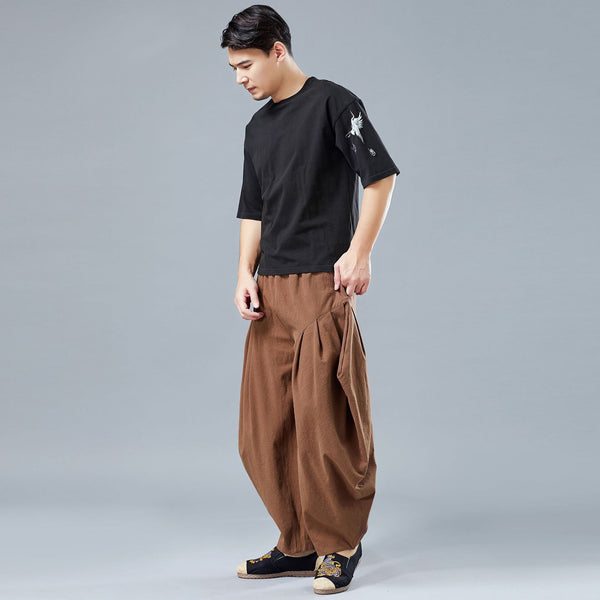 Men Casual Linen Lantern Cropped Pants | New Style Linen Crotch Dancing Men Pants