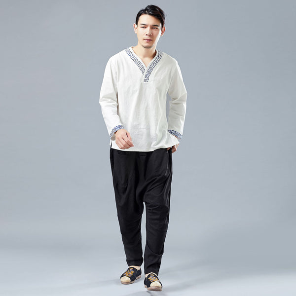 Men Casual Front and Back Pockets New Style Linen Crotch Dancing Pants