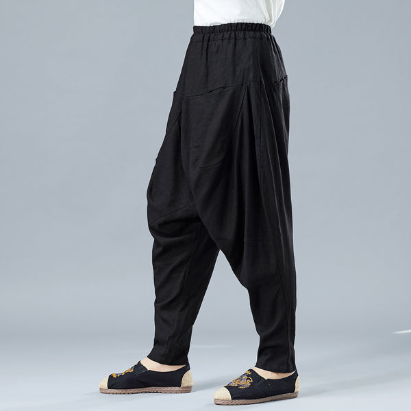 Men Casual Front and Back Pockets New Style Linen Crotch Dancing Pants
