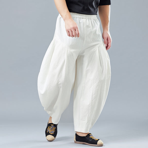Men Casual Linen Lantern Cropped Pants | New Style Linen Crotch Dancing Men Pants