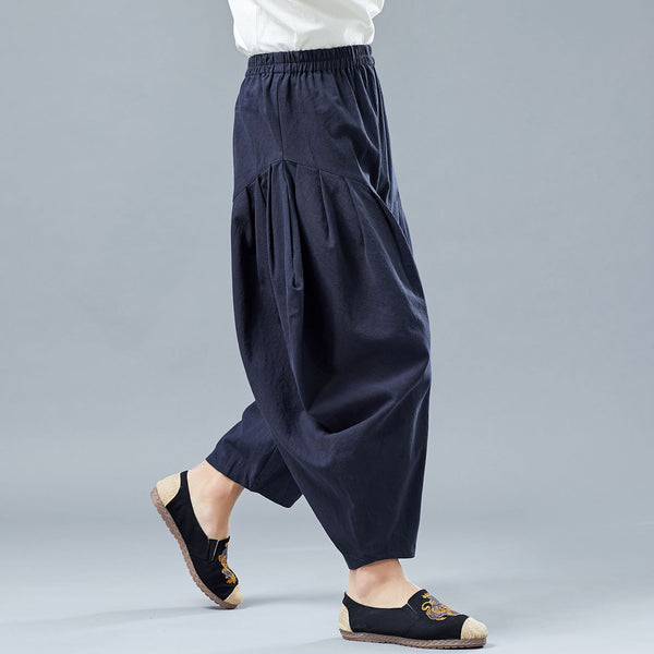 Men Casual Linen Lantern Cropped Pants | New Style Linen Crotch Dancing Men Pants