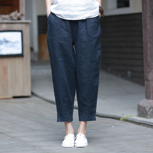 2022 Summer NEW! Women Simple Causal Lantern Style Linen and Cotton Pegged Pants