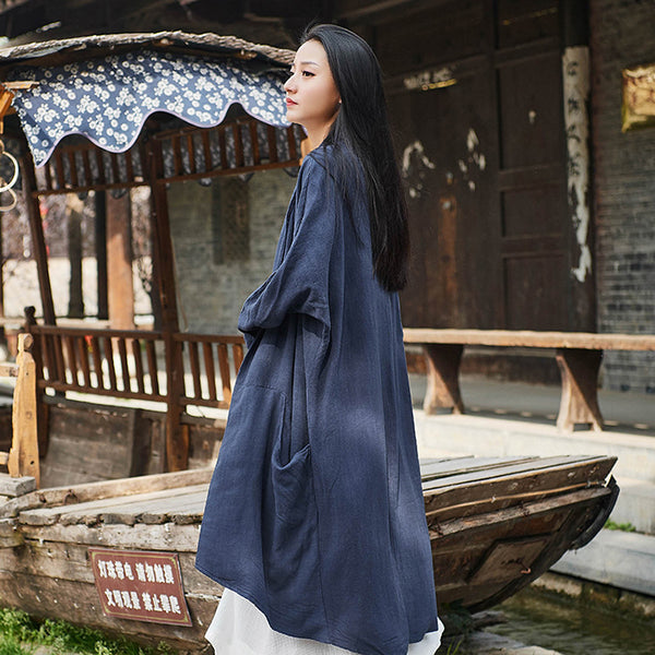 Women Pure Color Simple Linen and Cotton Coat