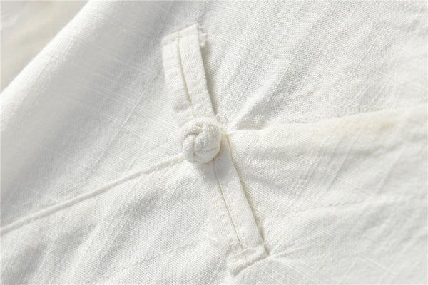 Retro Asian Style Linen and Cotton Pure Color Women 3/4 Sleeve Linen Blouses