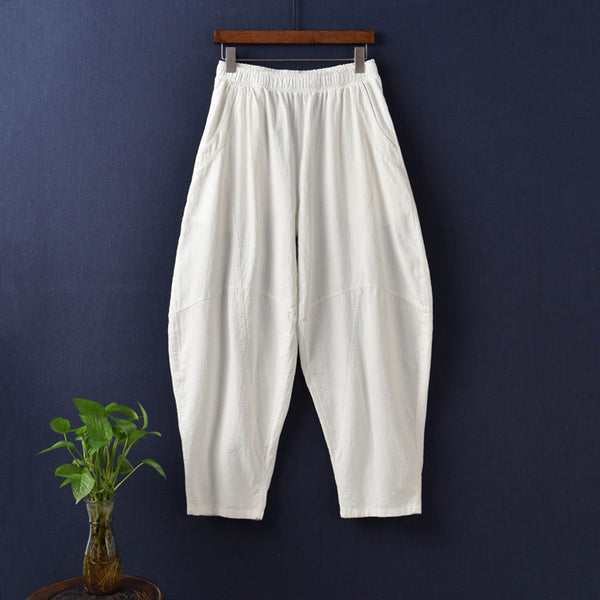 Women Water-washed Cotton and Linen Soft Lantern Leisure Pants